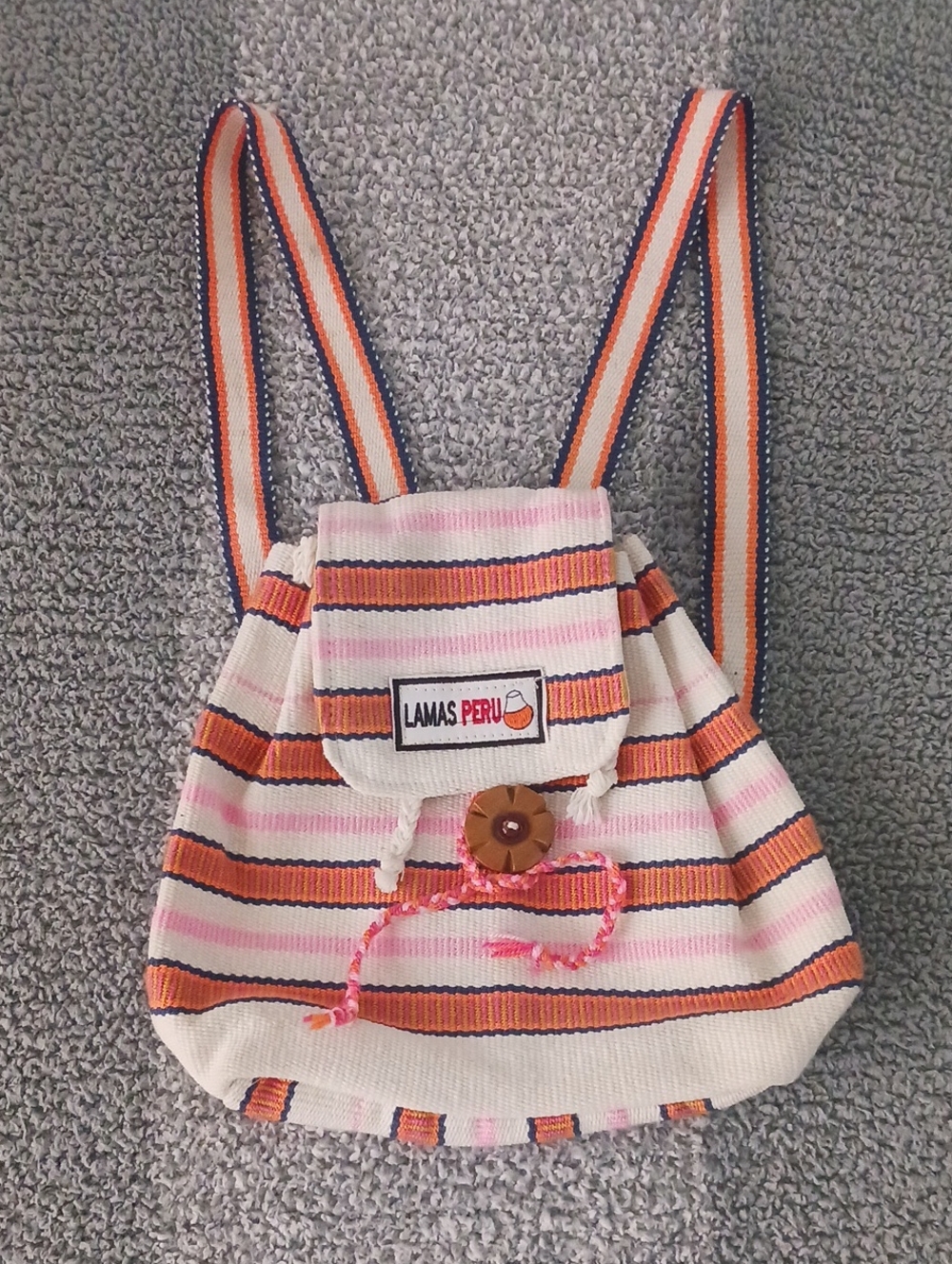 LAMAS PERU Striped Knit Backpack - Pink & Orange